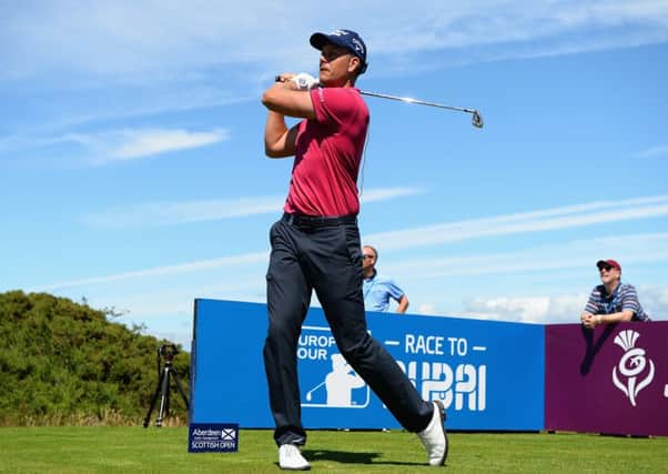 Henrik Stenson takes part in the left handed challenge on the 11th hole during the AAM Scottish Open pro am.  Picture: Tony Marshall/Getty Images