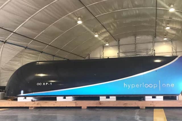 The prototype Hyperloop One pod. Picture: Hyperloop One
