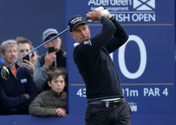 Henrik Stenson of Sweden plays the first hole at Dundonald. Picture: Mark Runnacles/PA Wire