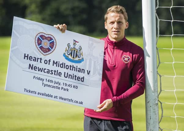 Hearts captain Christophe Berra promotes a friendly match against Newcastle United. Picture: SNS