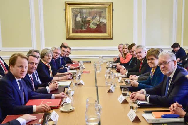 Theresa May chairs a Joint Ministerial Committee in Cardiff in January. Mrs May has made it clear the devolved administrations will not be given a decisive role in Brexit talks. Picture: Ben Birchall-WPA Pool/Getty Images