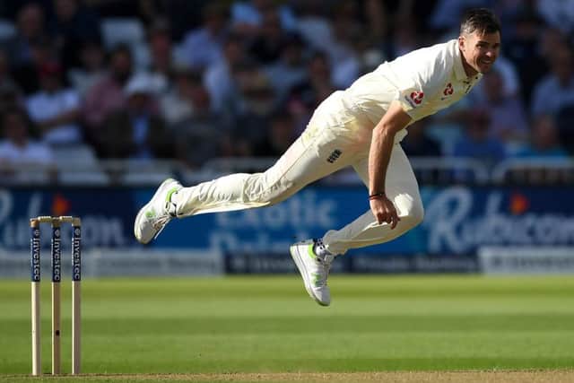 England's James Anderson in full flight as he bowls against South Africa during day one of the second Test at Trent Bridge. Picture: Gareth Copley/Getty Images
