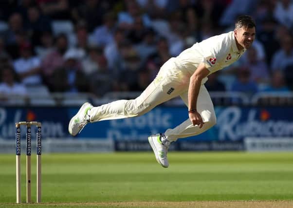 England's James Anderson in full flight as he bowls against South Africa during day one of the second Test at Trent Bridge.  Picture: Gareth Copley/Getty Images