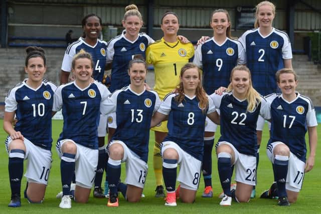 The Scotland team, including goalkeeper
Gemma Fay. Picture: Paul Devlin/SNS Group
