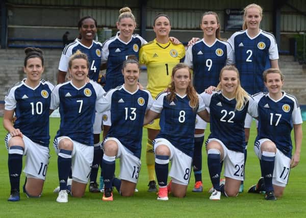 The Scotland team, including goalkeeper
 Gemma Fay. Picture: Paul Devlin/SNS Group