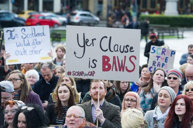 A demonstration against the controversial 'rape clause' in Glasgow in April. Picture: John Devlin/TSPL