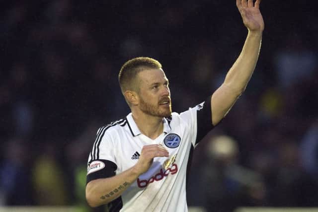 Ayr's Andy Geggan celebrates at full time. Picture: Craig Foy/SNS