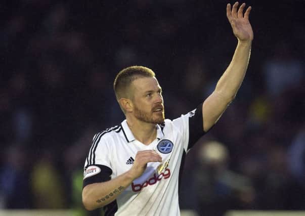 Ayr's Andy Geggan celebrates at full time. Picture: Craig Foy/SNS