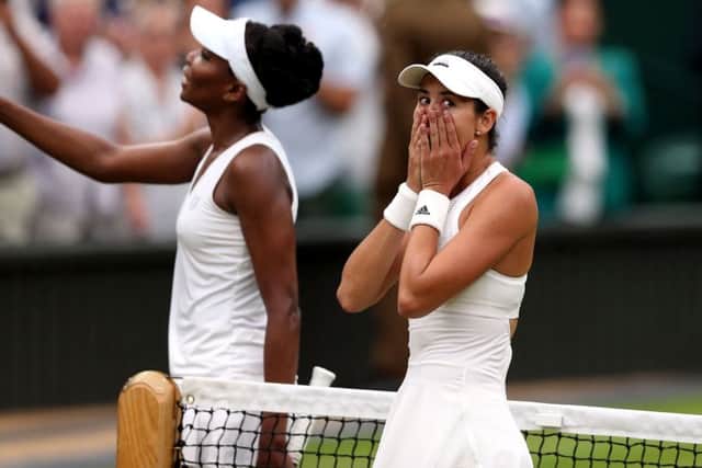 Garbine Muguruza celebrates beating Venus Williams. Picture: Steven Paston/PA Wire