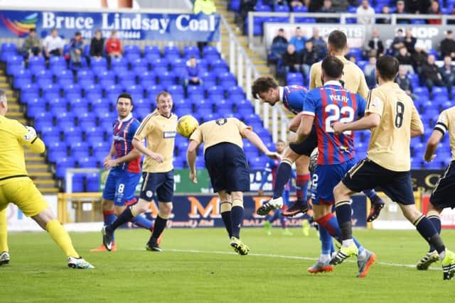 Inverness' George Oakley heads home on his debut. Picture: SNS/Rob Casey