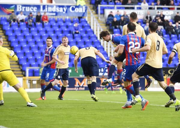 Inverness' George Oakley heads home on his debut. Picture: SNS/Rob Casey