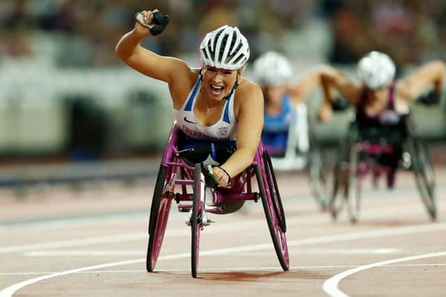 Sammi Kinghorn shouts with delight at her world record win.  Photograph: Paul Harding/PA