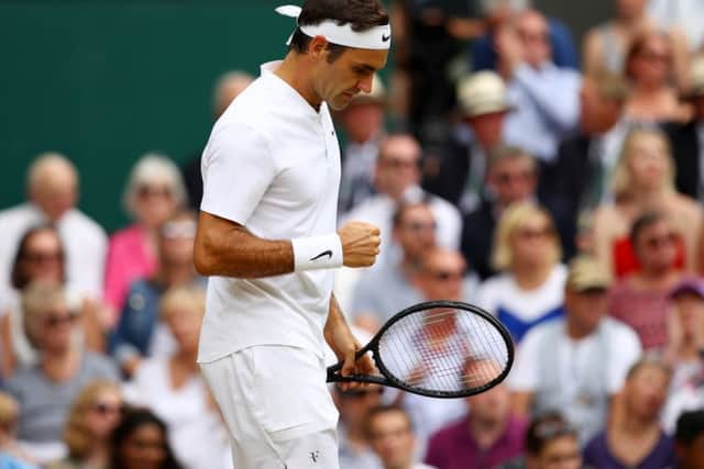 LONDON, ENGLAND - JULY 16:  Roger Federer of Switzerland celebrates during his historic win at Wimbledon. Picture: Getty