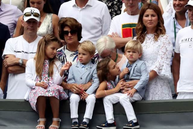 The Federer family: Children Charlene Riva, Myla Rose, Lenny and Leo with their mother, Mirka, and grandmother, Lynette. Picture: PA.