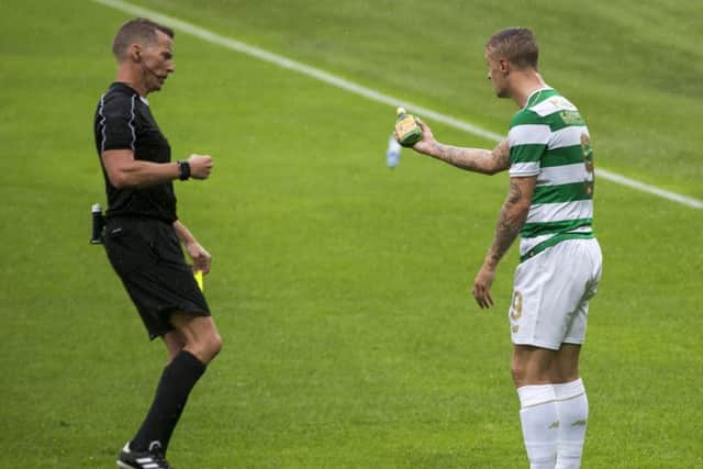 Leigh Griffiths was almost struck with a bottle of Buckfast during the first leg in Belfast. Picture: PA