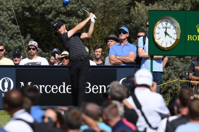 England's Tommy Fleetwood tees off at the second hole during yesterday's practice round at Royal Birkdale.