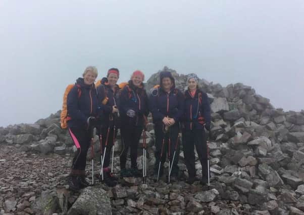 Chrisetta Mitchell, Jimina MacLeod, Chrisell MacLeod, Mina Nicolson and Donna Barden complete their charity climb. Picture: Contributed