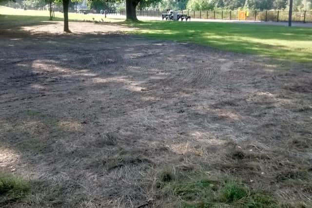 Damaged grass areas on Glasgow Green. Picture: Mairi Carrey