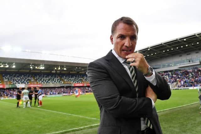 Celtic manager Brendan Rodgers on the pitch before kick-off at Windsor Park.