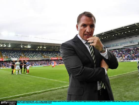 Celtic manager Brendan Rodgers on the pitch before kick-off at Windsor Park.