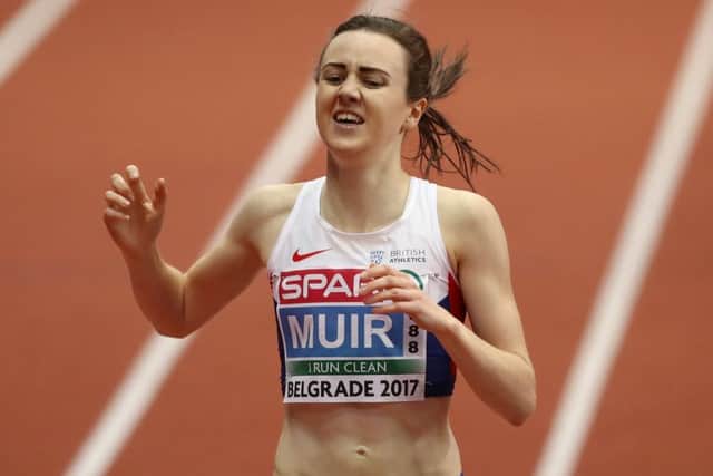 Laura Muir wins the 3,000m at the European Indoor Championships.