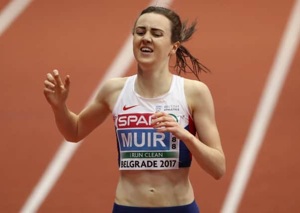 Laura Muir wins the 3,000m at the European Indoor Championships.