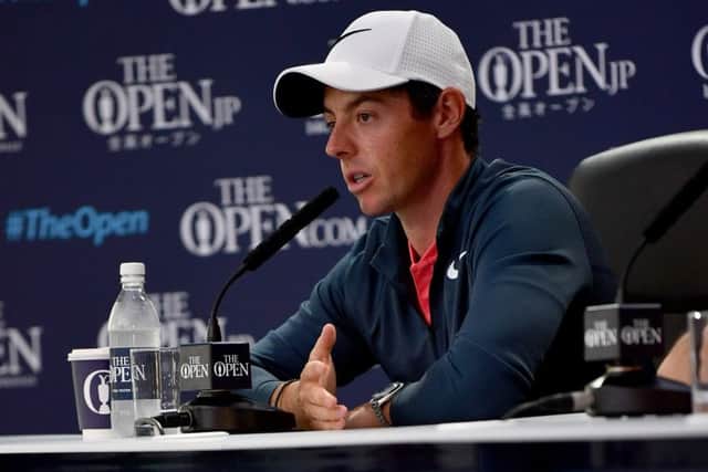 Rory McIlroy faces the media at Royal Birkdale.
