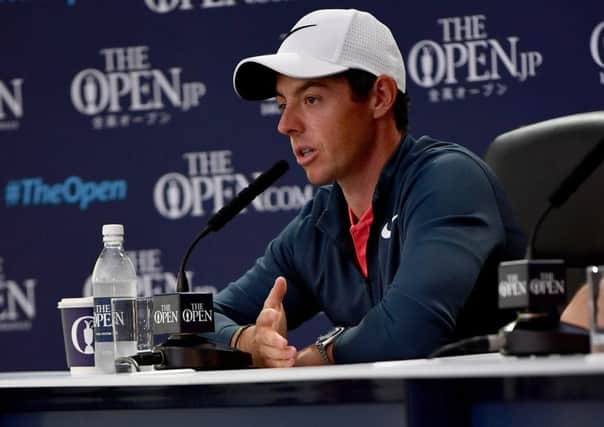 Rory McIlroy faces the media at Royal Birkdale.