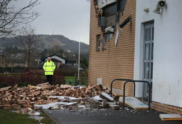 A collapsed wall at Oxgangs Primary School in Edinburgh. Several buildings built under PFI contracts were found to have serious faults