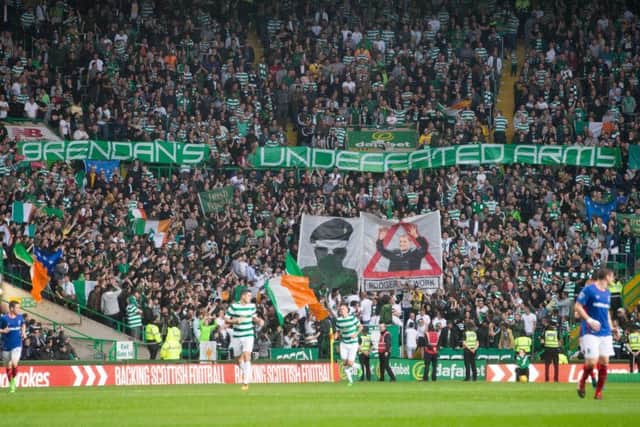 Celtic have been hit with disciplinary action over an alleged "illicit banner" which was displayed during their match against Linfield. Picture: PA