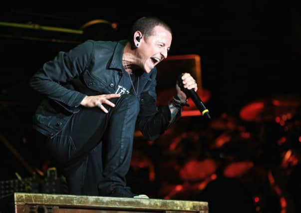 Chester Bennington of Linkin Park on stage  (Photo by Christopher Polk/Getty Images)