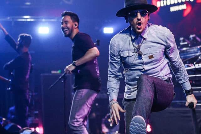 Mike Shinoda, left, with Bennington. Picture: Getty Images