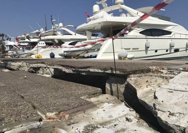 A huge crack is seen in the harbor after an earthquake in Kos on the island of Kos. Picture; AP