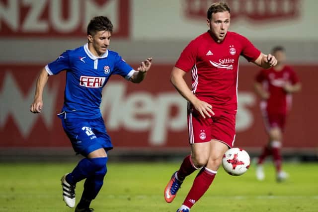 Greg Stewart, in action during Aberdeens 2-0 victory over Siroki Brijeg on Thursday night. Picture: SNS.