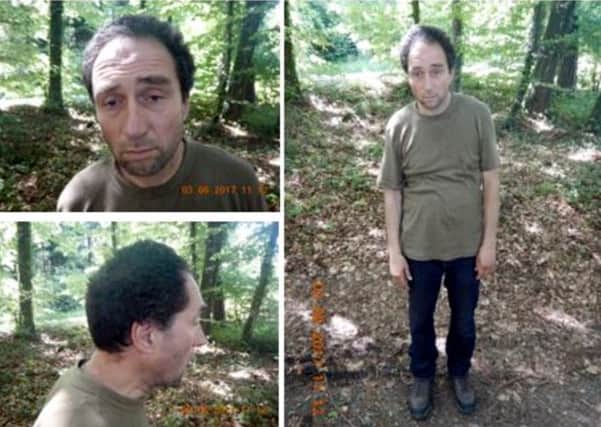 Images of a man suspected to have injured at least five people in a chainsaw attack in the Swiss town of Schaffhausen. Picture: AFP/Schaffhausen Police/Getty Images