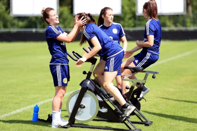 The Scotland squad in training prior to their second group match against Portugal tonight. Photograph: Mike Egerton/PA