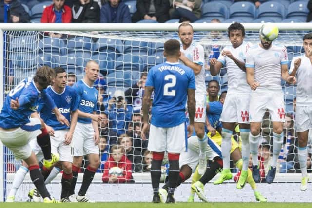 Niko Kranjcar fires in Rangers equaliser from a free kick. Picture: PA