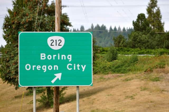 Picture: Road sign for Boring, Oregon is twinned with Dull in Scotland, TSPL