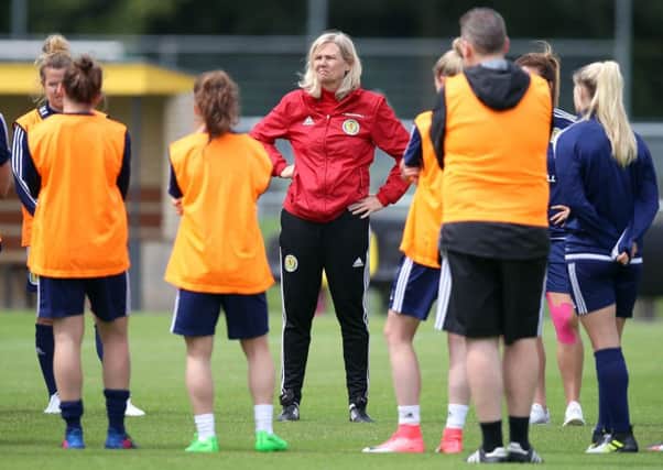 Anna Signeul supervises a training session as Scotland Women prepare for their  with Spain. Picture: PA.