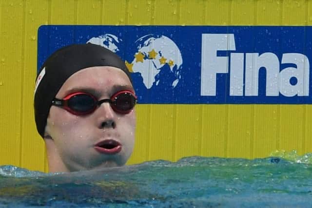 Duncan Scott reacts after his 100m freestyle heat at the World Championships in Budapest. Picture: AFP/Getty Images