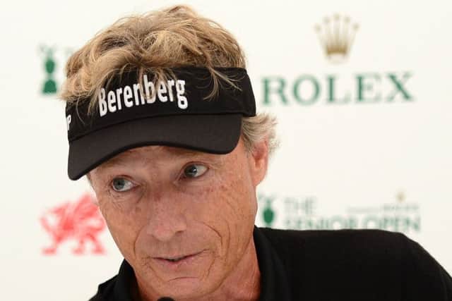 Bernhard Langer talks to the media ahead of the Senior Open Championship at Royal Porthcawl. Picture: Getty Images