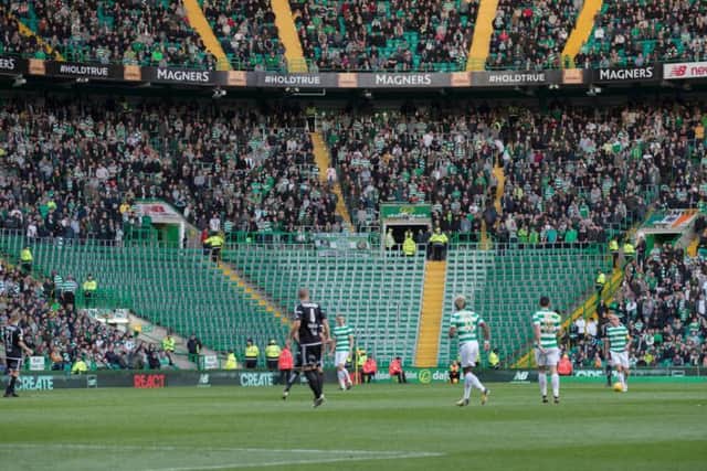 Section of the stand normally given to The Green Brigade is empty following ban. Picture: Steve Welsh/Getty Images