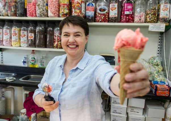 Ruth Davidson serves up ice creams on the election campaign trail in Giffnock. Picture: John Devlin