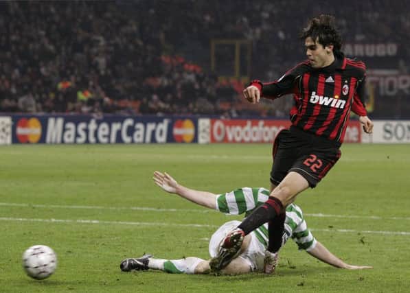 Kaka netting in the second leg of Celtic's last 16 clash with AC Milan in the Champions League back in 2007. Picture: AFP/Getty