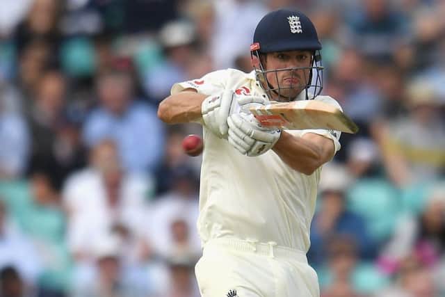 Alastair Cook plays a pull shot on his way to an unbeaten 82 against South Africa at The Oval. Picture: Getty Images