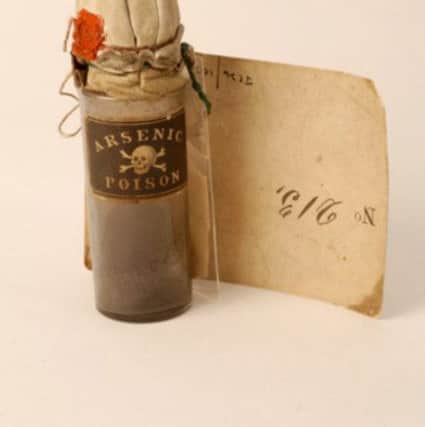 The arsenic bottle presented during the trial of Madeleine Smith in 1857 will go on show as part of an exhibition of evidence linked to the murder case. PIC: National Records of Scotland.