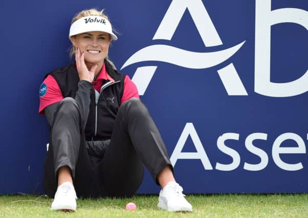 Scotland's Carly Booth waits to tee off on the 18th during day two of the Ladies Scottish Open at Dundonald Links. Picture: Ian Rutherford/PA