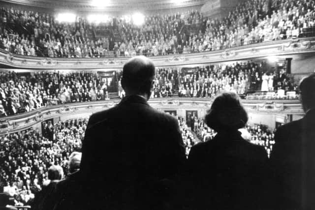 The national anthem plays at the Usher Hall at the opening show of the 1947 festival
