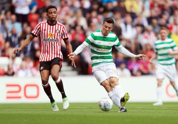 Celtic's Callum McGregor scores his sides second goal during the pre-season match at the Stadium of Ligh. Picture: Danny Lawson/PA Wire