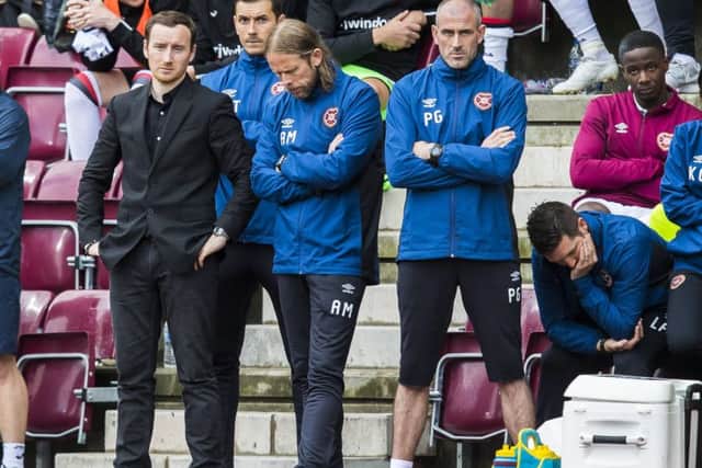 Hearts manager Ian Cathro (left) is coming under increasing pressure. Picture: SNS/Roddy Scott